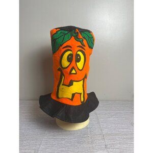 Vintage Halloween Tall Top Hat Felt Jack O Lantern Pumpkin One Size